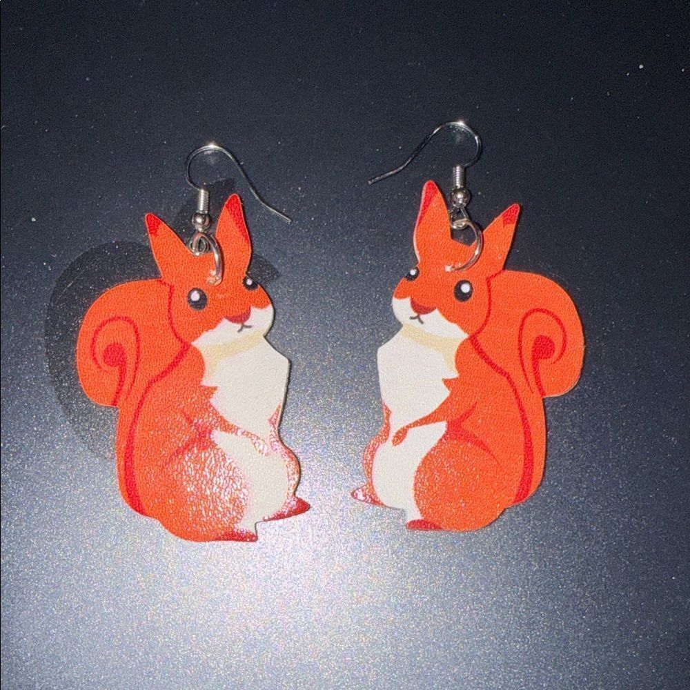 Faux leather Orange Squirrel Earrings